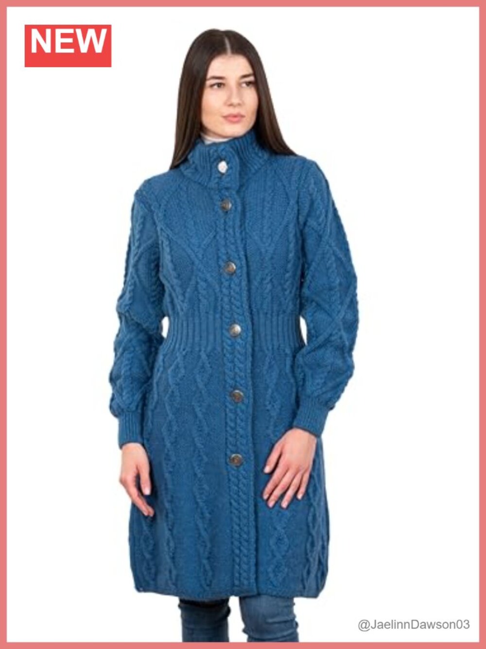 100% Merino Wool Aran Cable Knit Long Cardigan Coatigan Celtic Knot